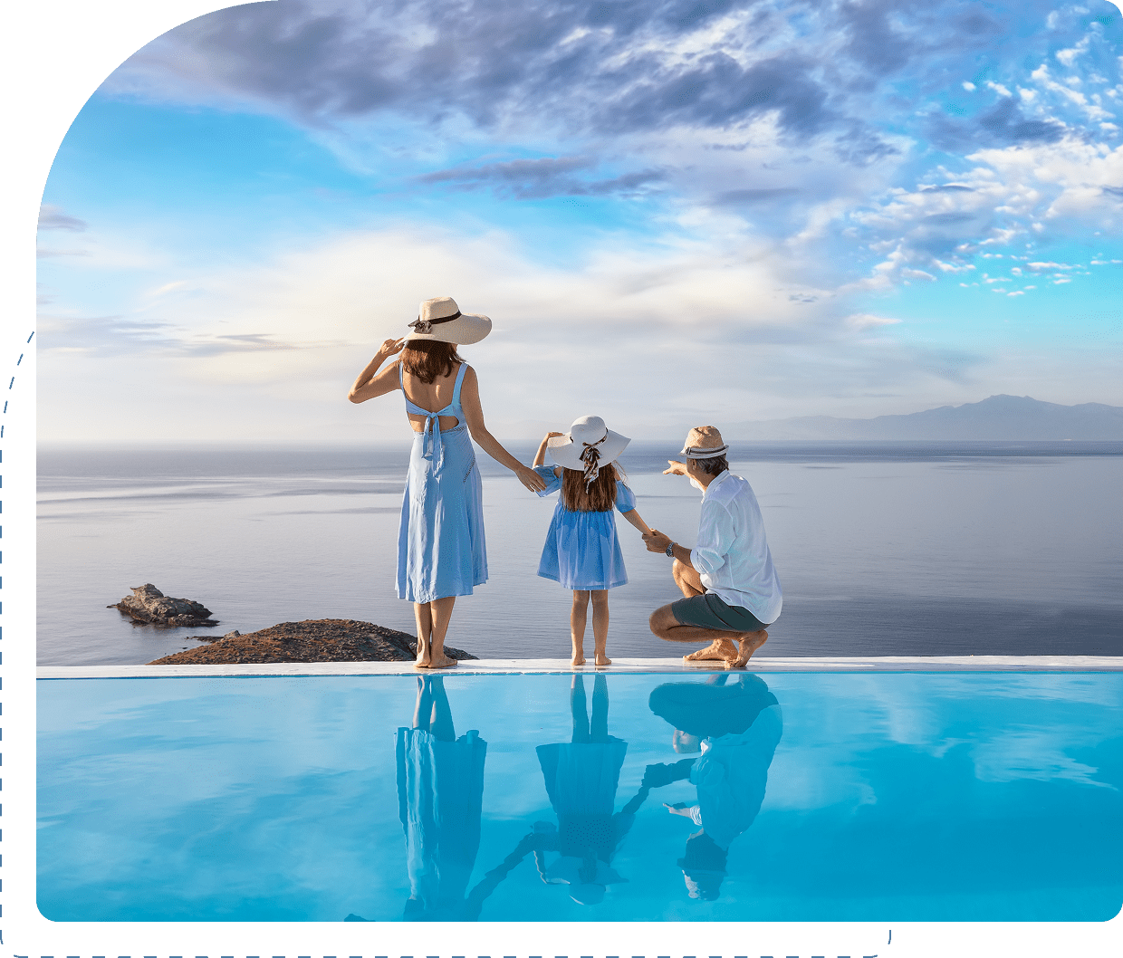 Scenic ocean view from poolside.