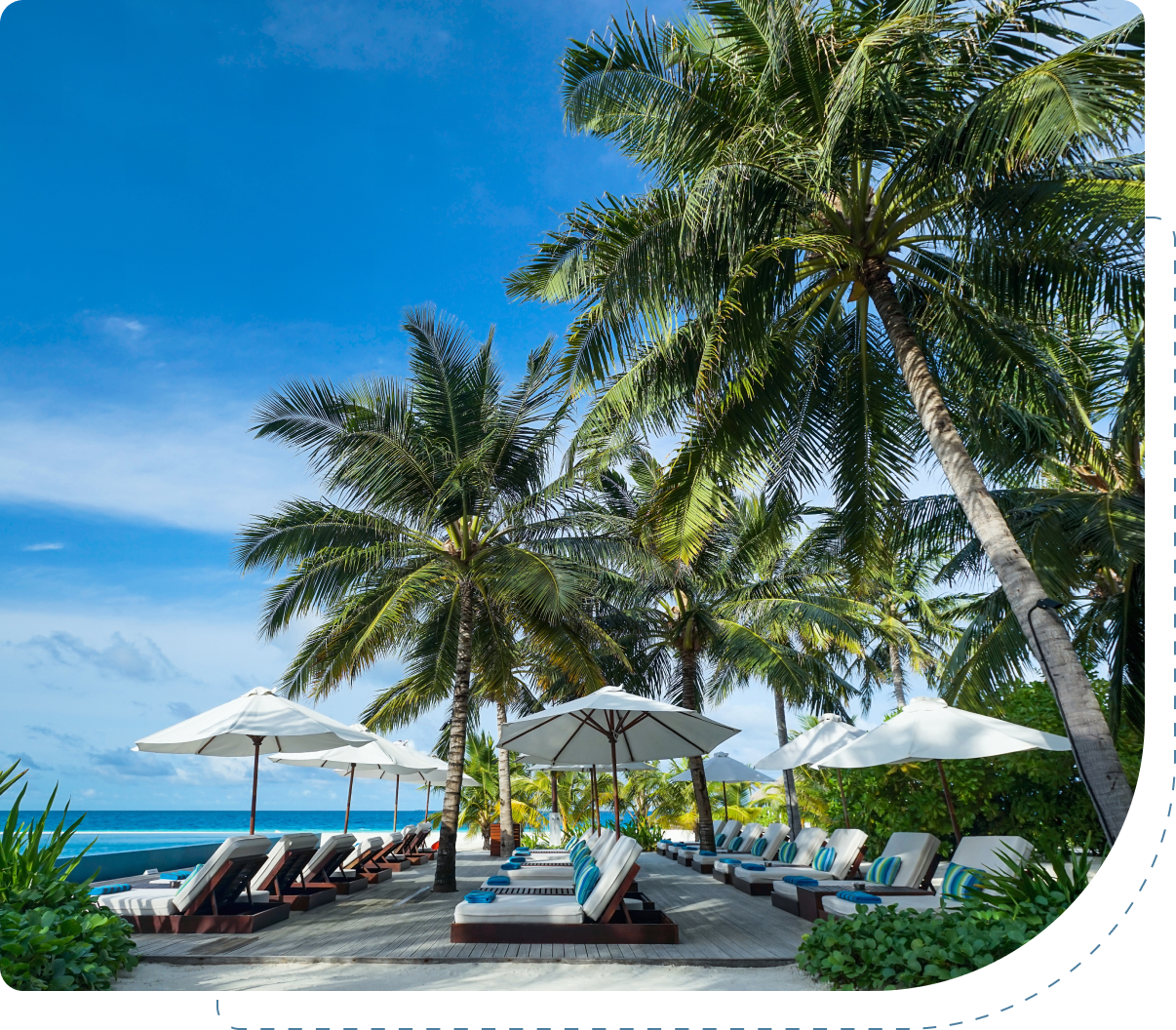 Tropical beach resort with palm trees