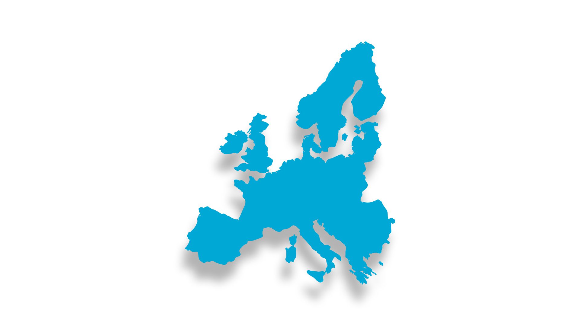 Blue silhouette map of Europe.