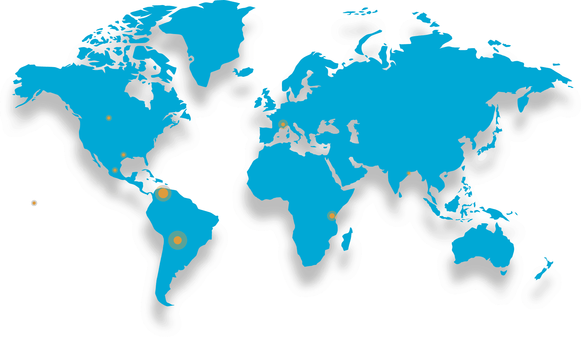 Blue world map with highlighted locations.