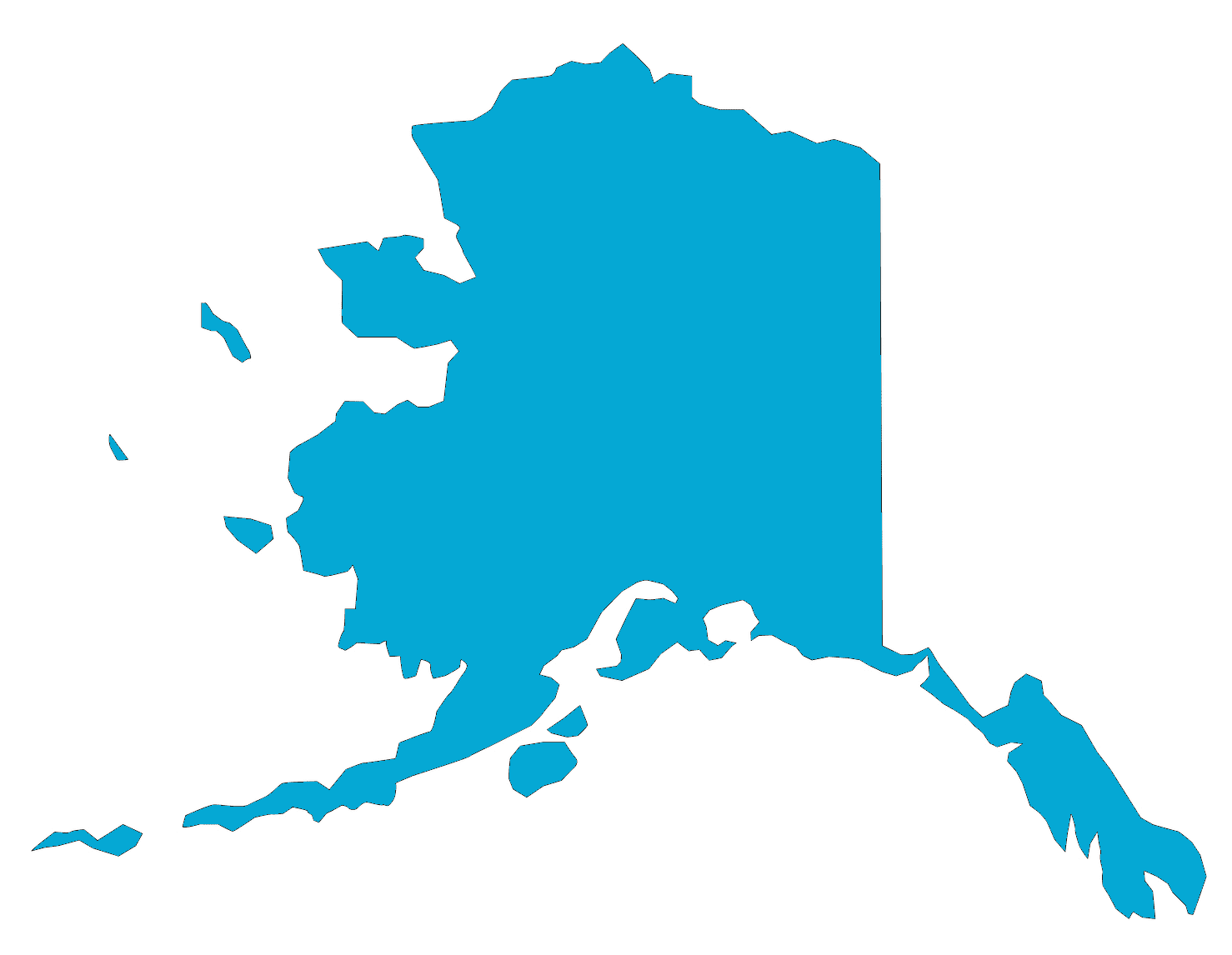Blue silhouette map of Alaska state.