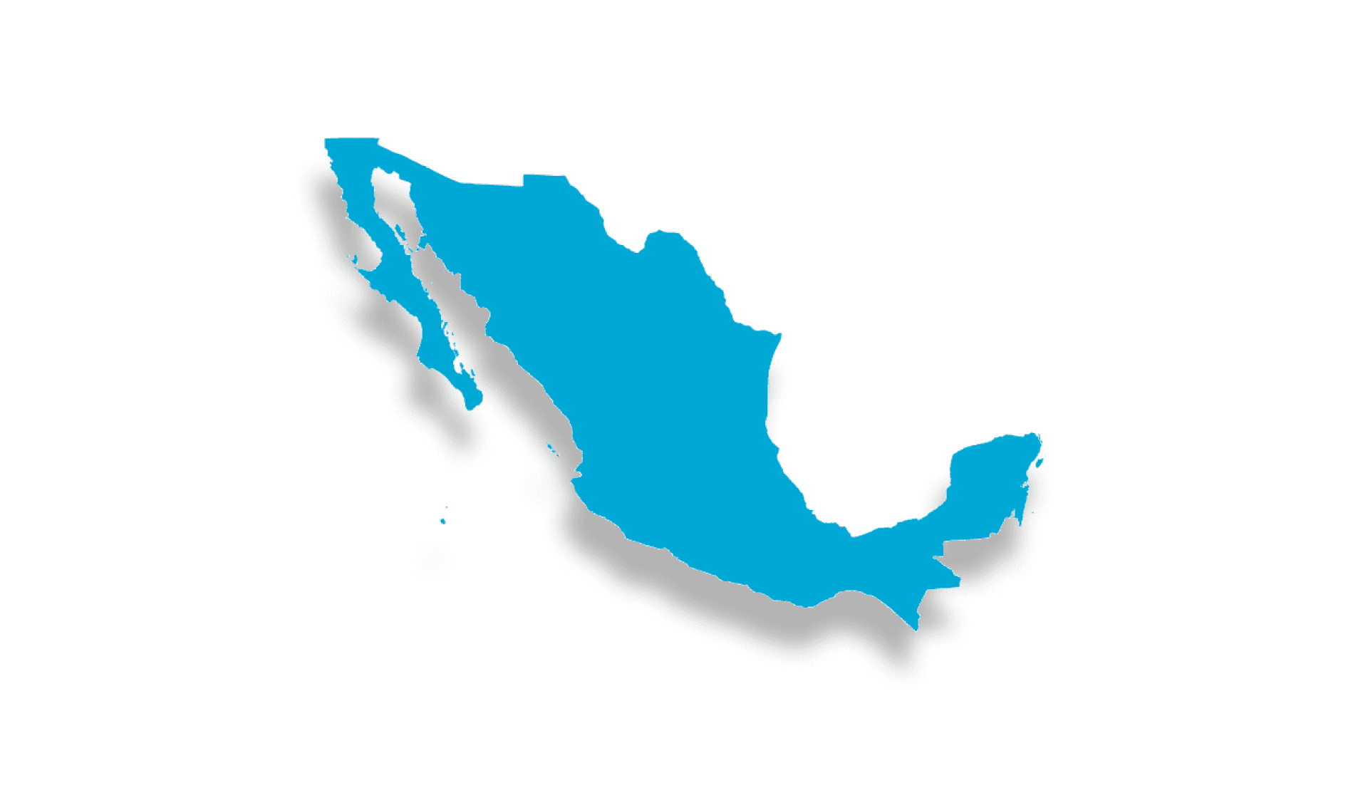 Blue silhouette map of Mexico on black.