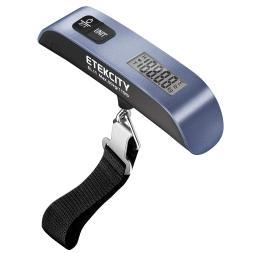 Digital luggage scale with LCD display.