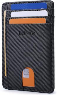 Slim black wallet with multiple cards.