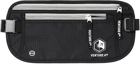 Black travel money belt with zippers.